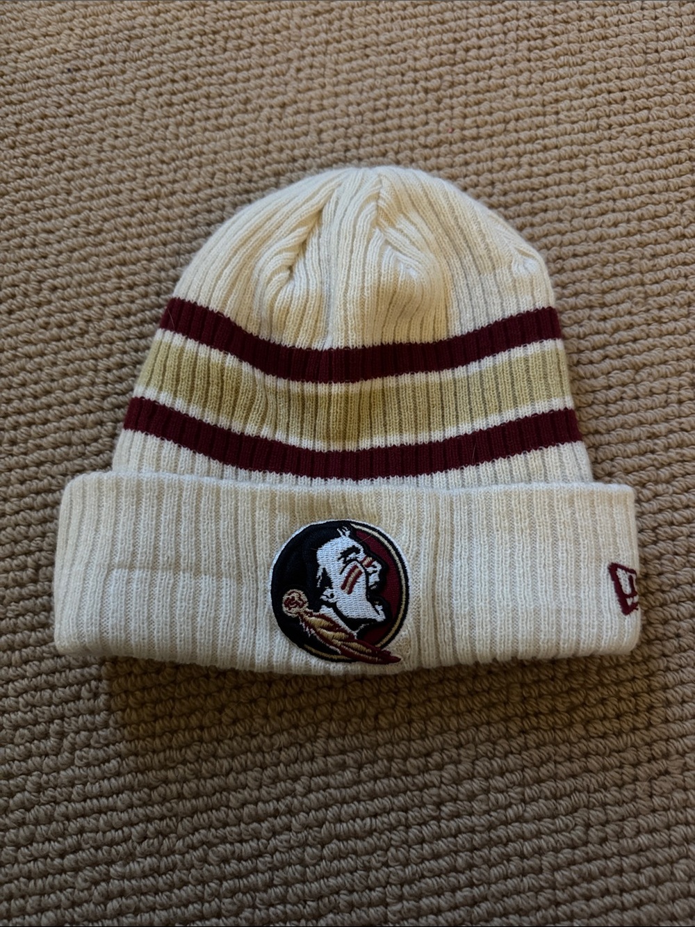Florida State Seminoles Knit Beanie - Cream with Garnet Stripes